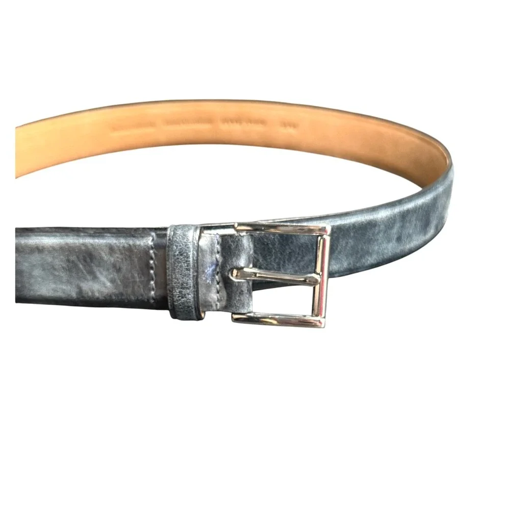 Cole Haan New Mens Blue Pressed Leather Belt 36 Silver Buckle Office Dress Luxur